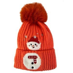 Kids Boys Girls Winter Pom Pom Santa Claus Xmas Holidays Hat Beanie - Orange